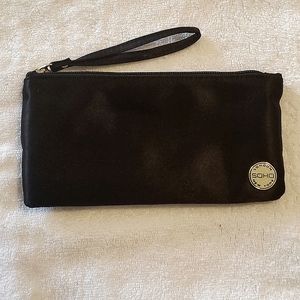 EUC SOHO Black Satin Cosmetic Bag with Round Stamped Emblem